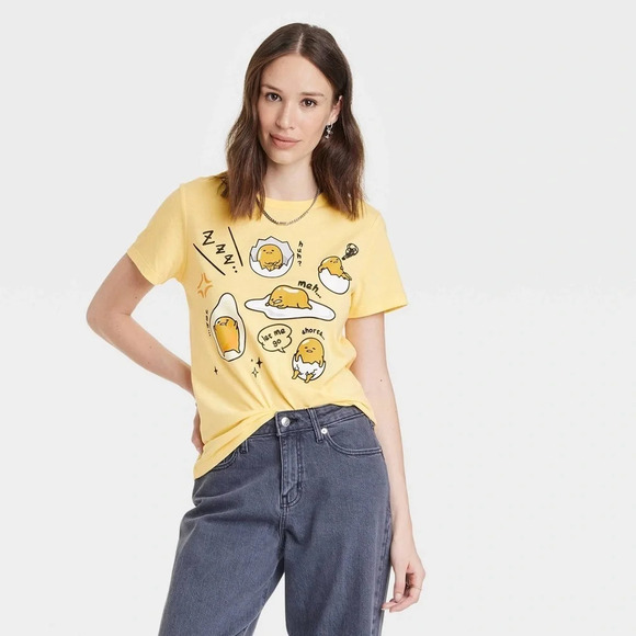 GUDETAMA by SANRIO NWOT Sleeve Graphic T-Shirt in Yellow - Picture 1 of 9